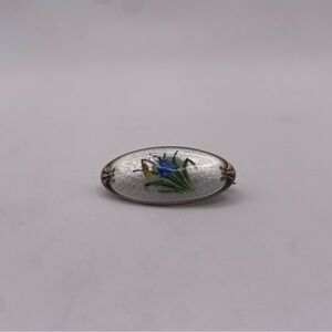 Svein Kirkhus Norway Blue Bell flower Sterling Silver Enameled guilloche brooch